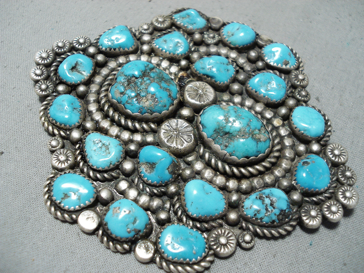 Massive Vintage Navajo Native American Old Kingman Turquoise Sterling ...