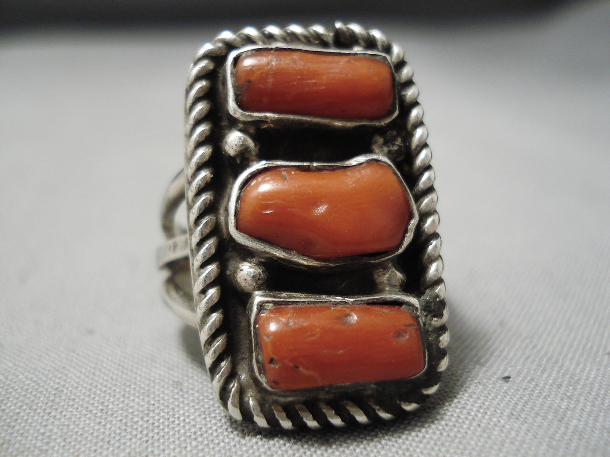 Huge Vintage Native American Navajo Chunky Dunky Coral Sterling Silver ...