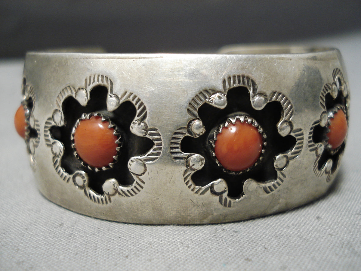 Fascinating Vintage Native American Navajo Coral Sterling Silver Brace ...