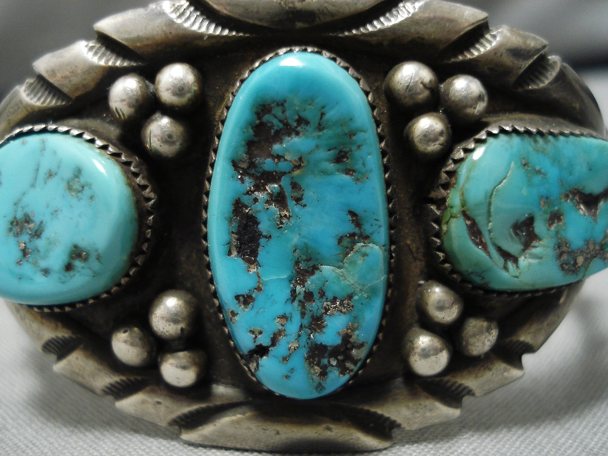 Amazing Vintage Native American Navajo Old Kingman Turquoise Sterling ...