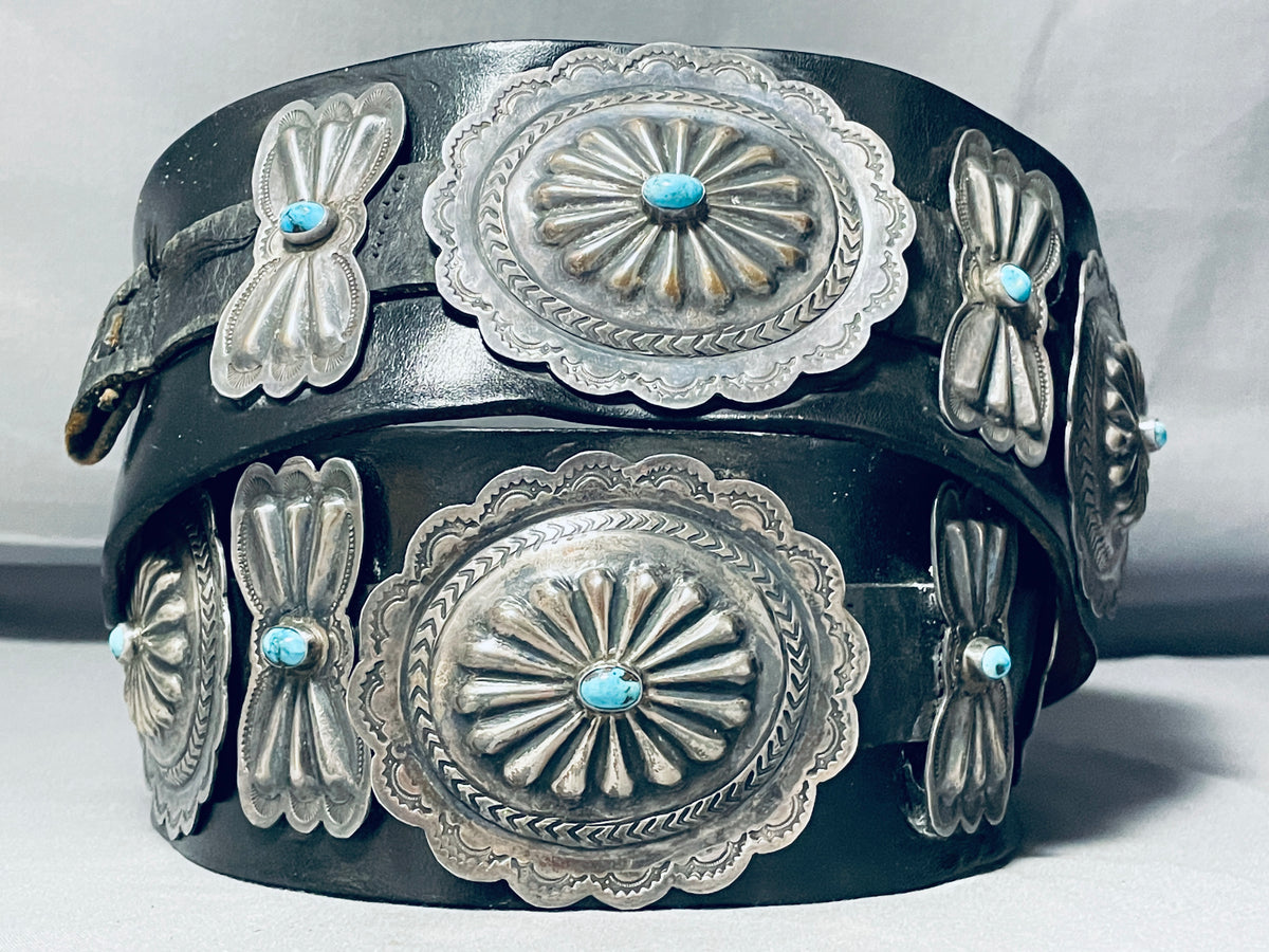 Navajo Number 8 Turquoise, Silver and Leather Concho Belt - 167 Stones