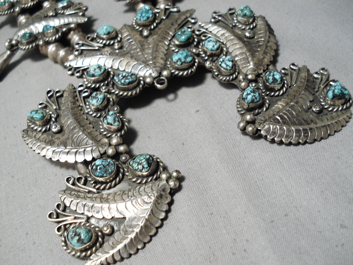 Best Vintage Native American Navajo Leaf Sterling Silver Turquoise Squ ...