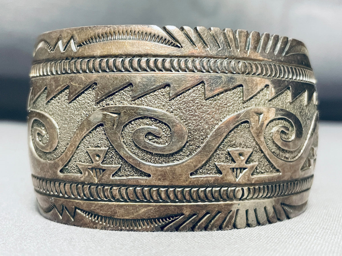 Native American Waves Of Water Vintage Navajo Hand Tooled Sterling Sil ...