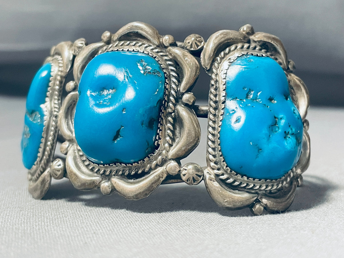 Heavy Museum Vintage Native American Navajo Triple Turquoise Sterling ...