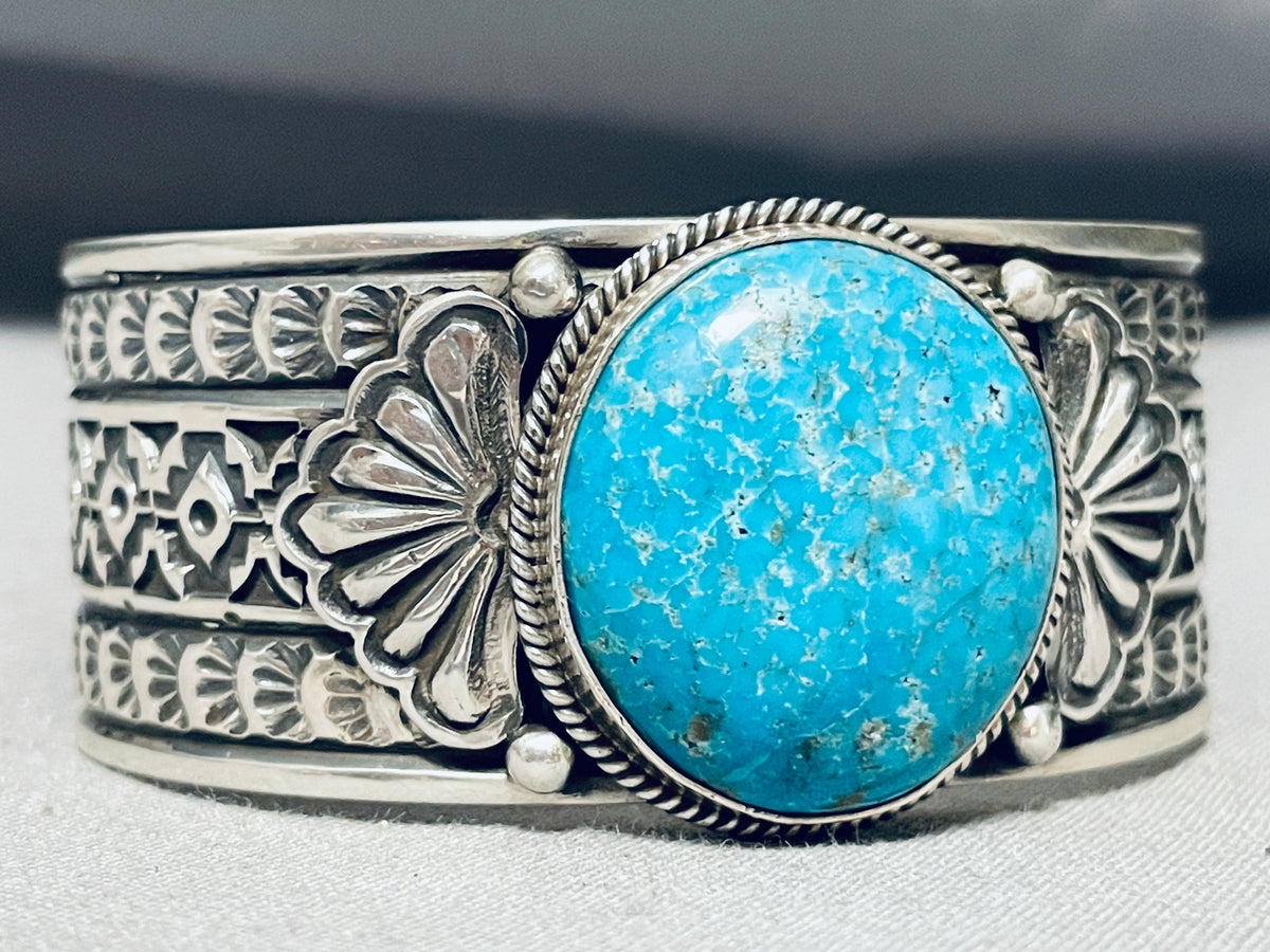 Sturdy Heavy Native American Navajo Domed Turquoise Sterling Silver Qu ...