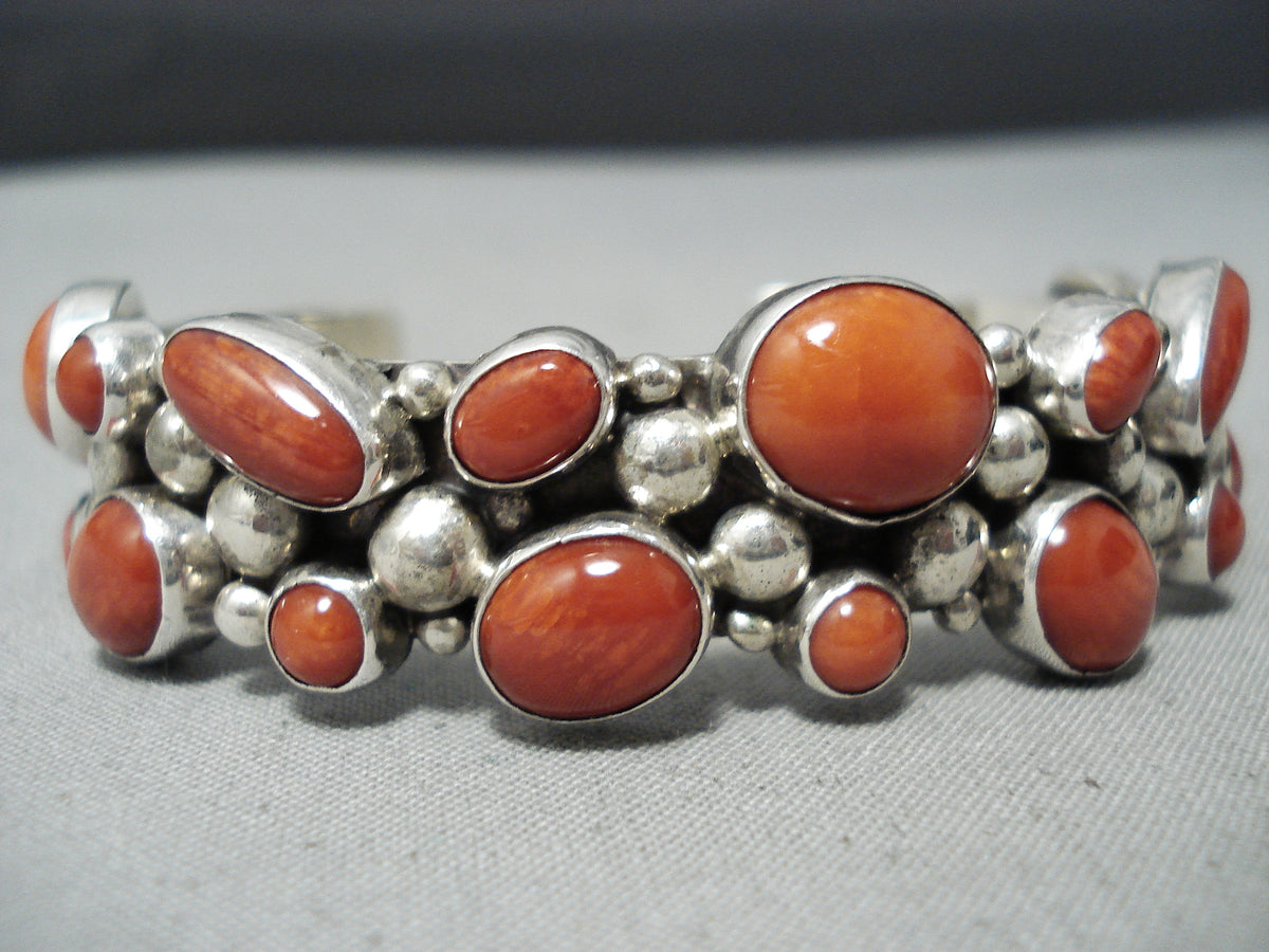 Chunky Rare Vintage Native American Navajo Nakai Coral Sterling Silver ...