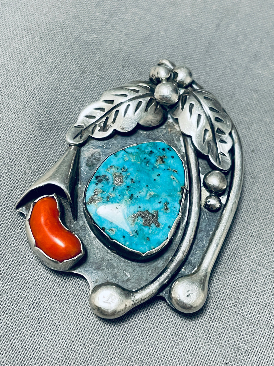 Native American Important Vintage Navajo Turquoise Coral Sterling