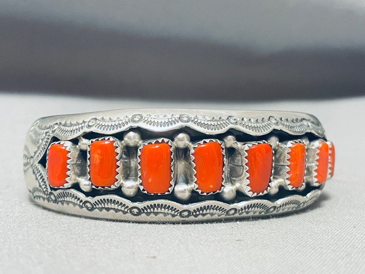Superior Vintage Native American Navajo Chunky Coral Sterling Silver B ...