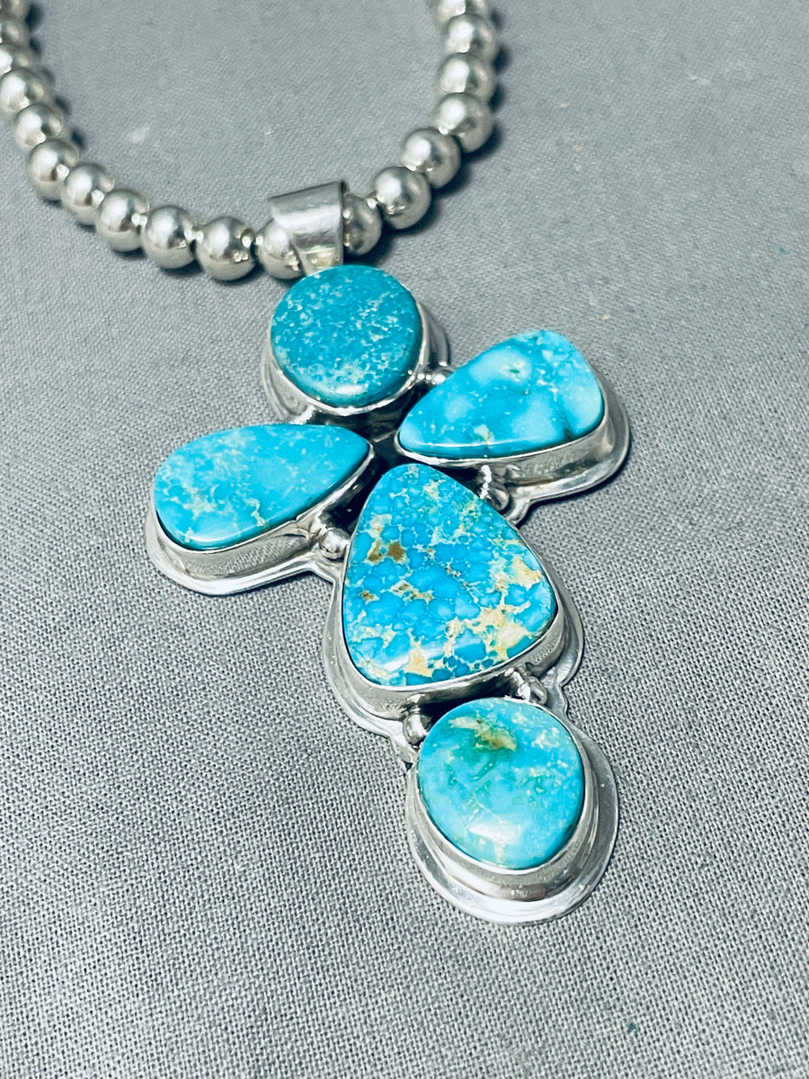 Stunning Native American Navajo Kingman Turquoise Sterling Silver Cros ...