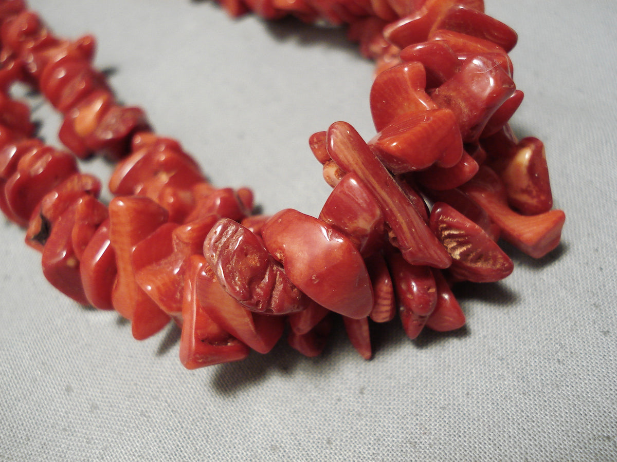 Chunky Coral Vintage Native American Navajo Heishi Sterling Silver Nec ...