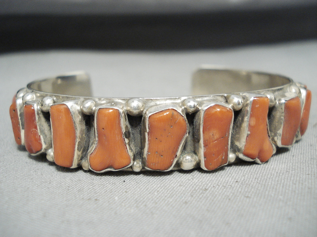 Astonishing Vintage Native American Navajo Coral Sterling Silver Brace ...