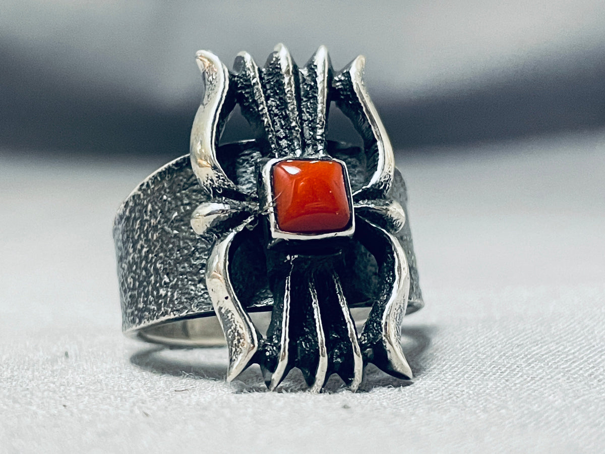Aaron Anderson Signed Native American Navajo Coral Sterling Silver