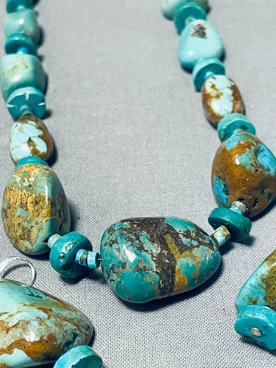 Chunky Boulder Turquoise Vintage Native American Navajo Sterling Silver  Necklace Earrings