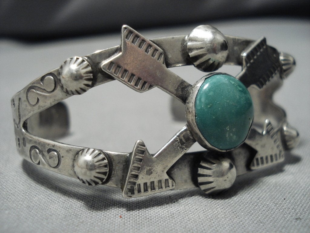 Crossed Arrows Vintage Native American Navajo Cerrillos Turquoise Sterling  Silver Bracelet\