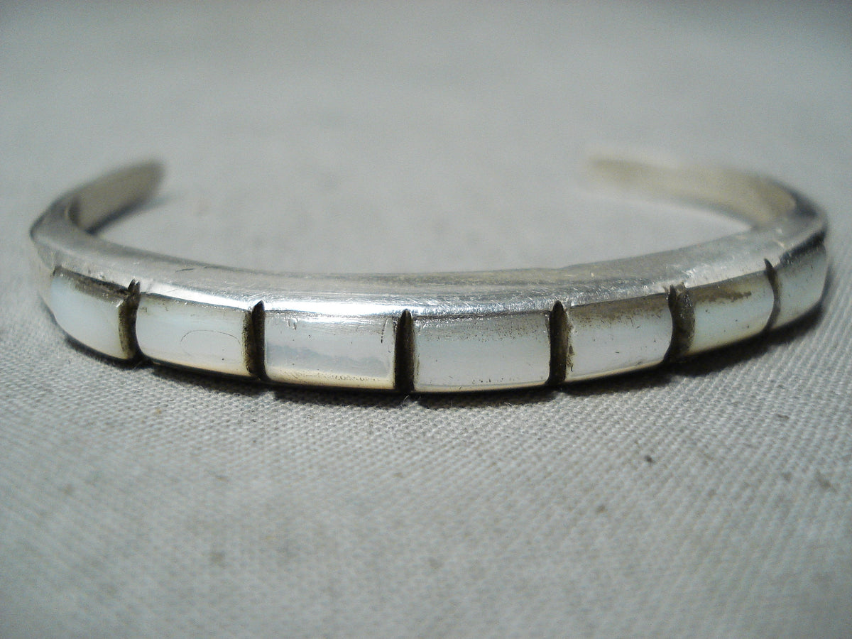 Custom Vintage Native American Navajo Mother Of Pearl Sterling Silver  Bracelet Old