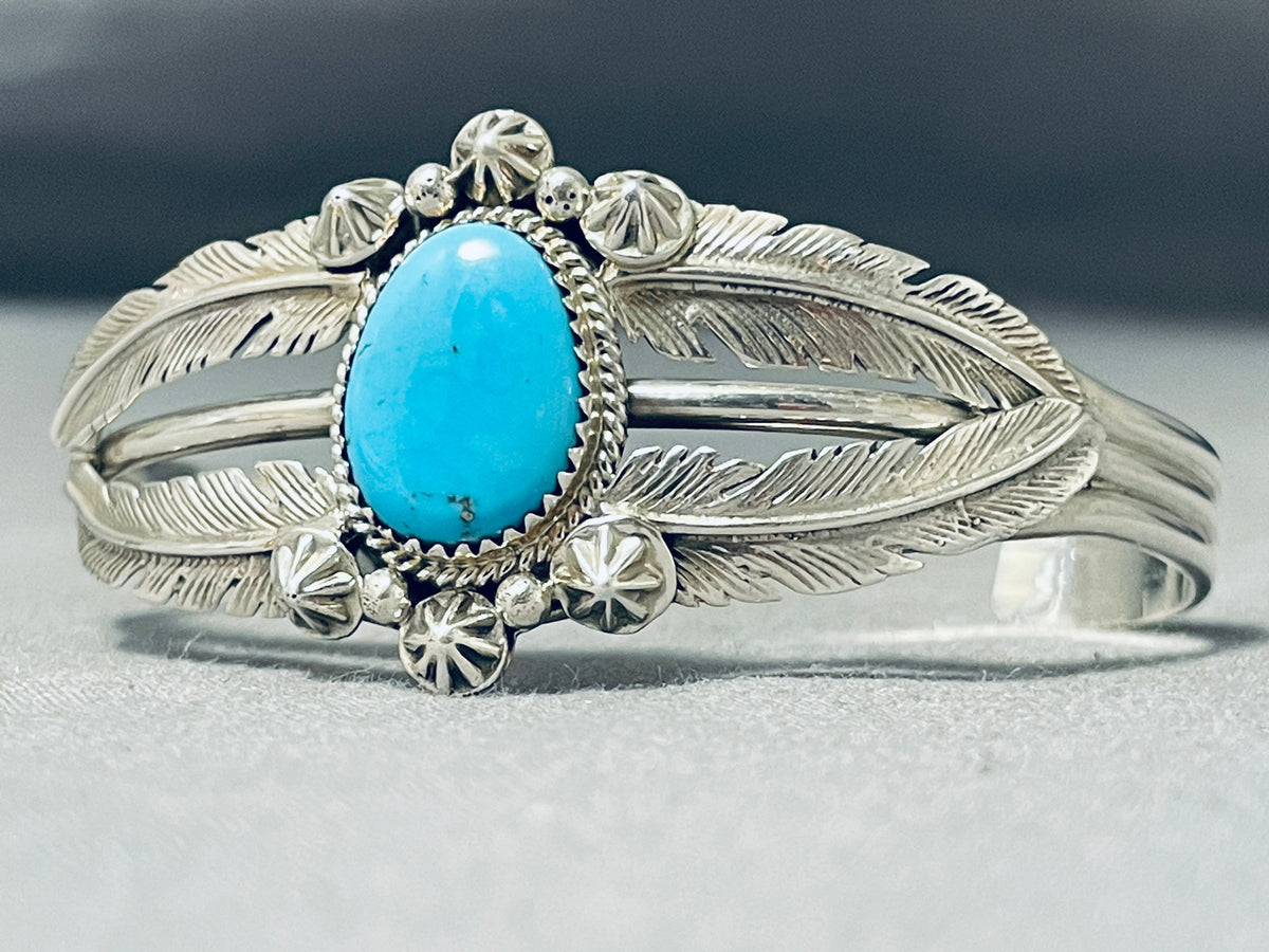 Dazzling Native American Navajo Old Kingman Turquoise Sterling Silver ...