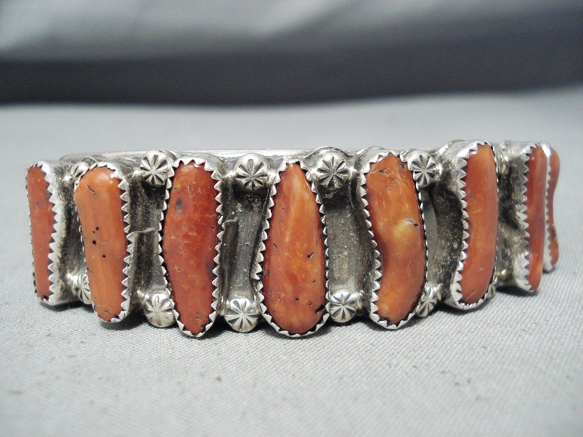 Dynamite Vintage Native American Navajo Chunky Coral Sterling Silver B ...