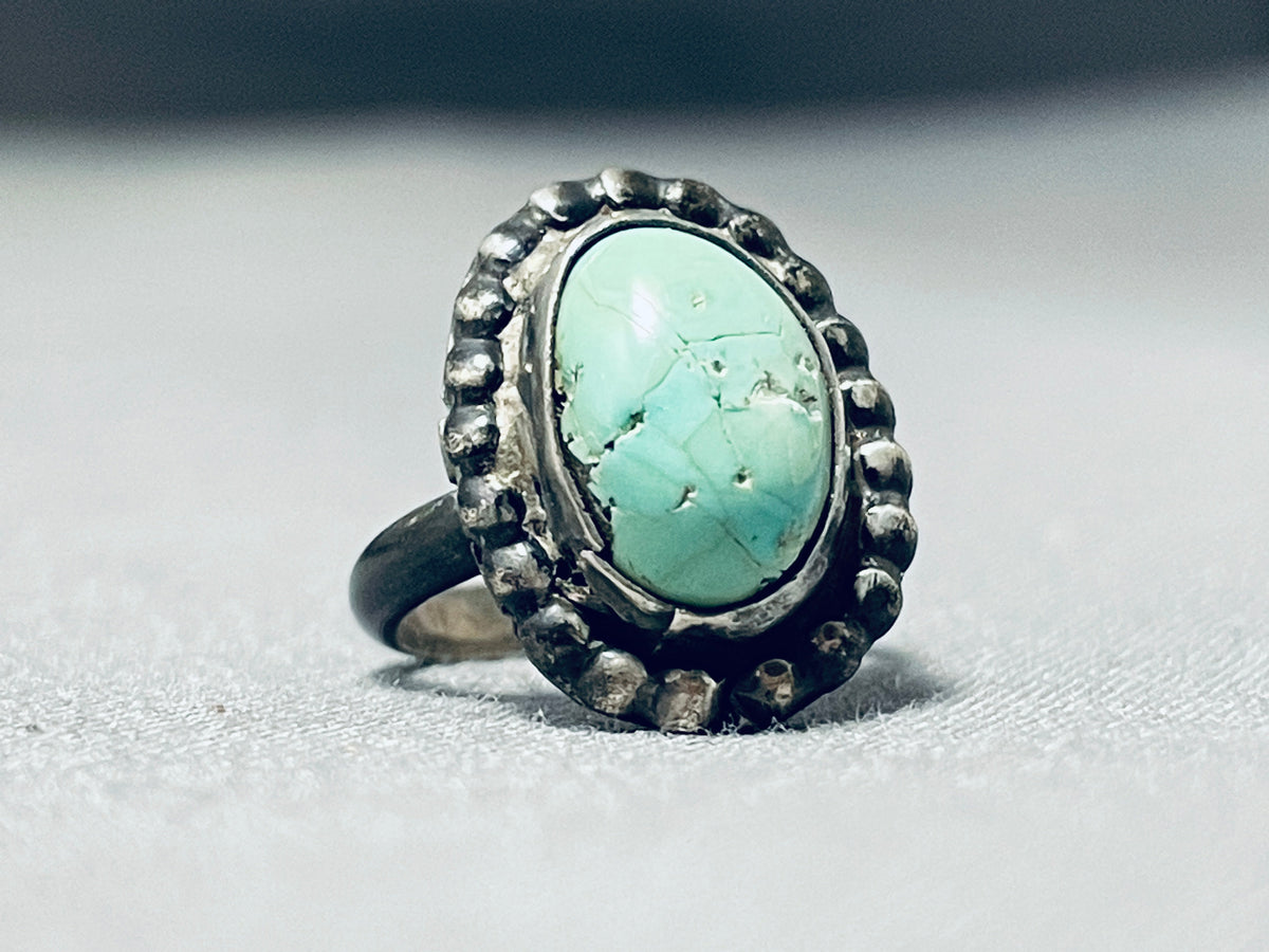 Vintage Style Leaf Ring With Created Green Turquoise - 925 Sterling Silver Oxidized Finish - View #7