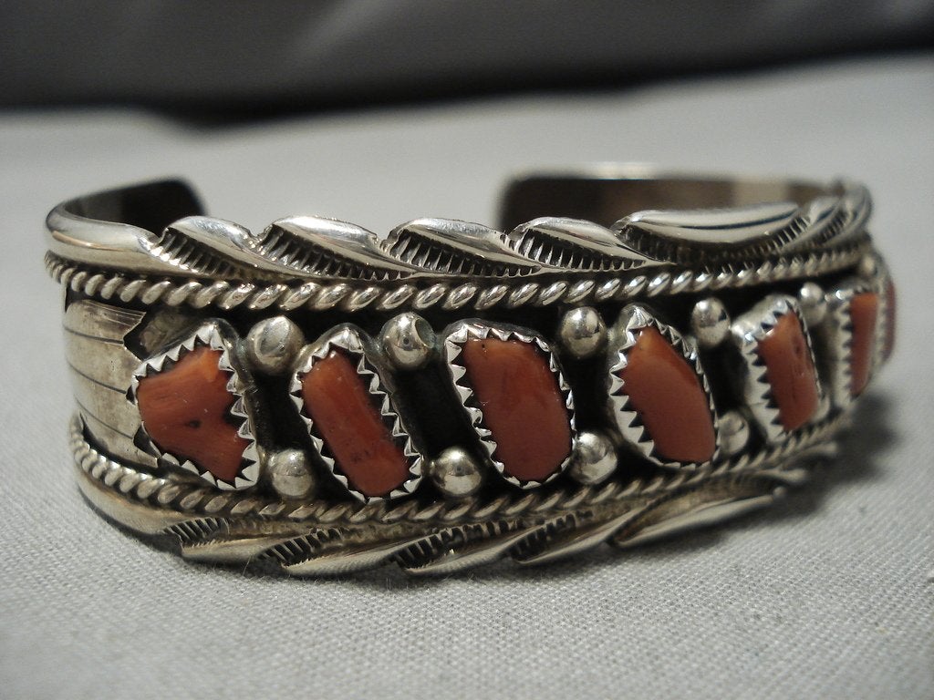 Fabulous Vintage Navajo Chunky Coral Sterling Silver Native American B ...