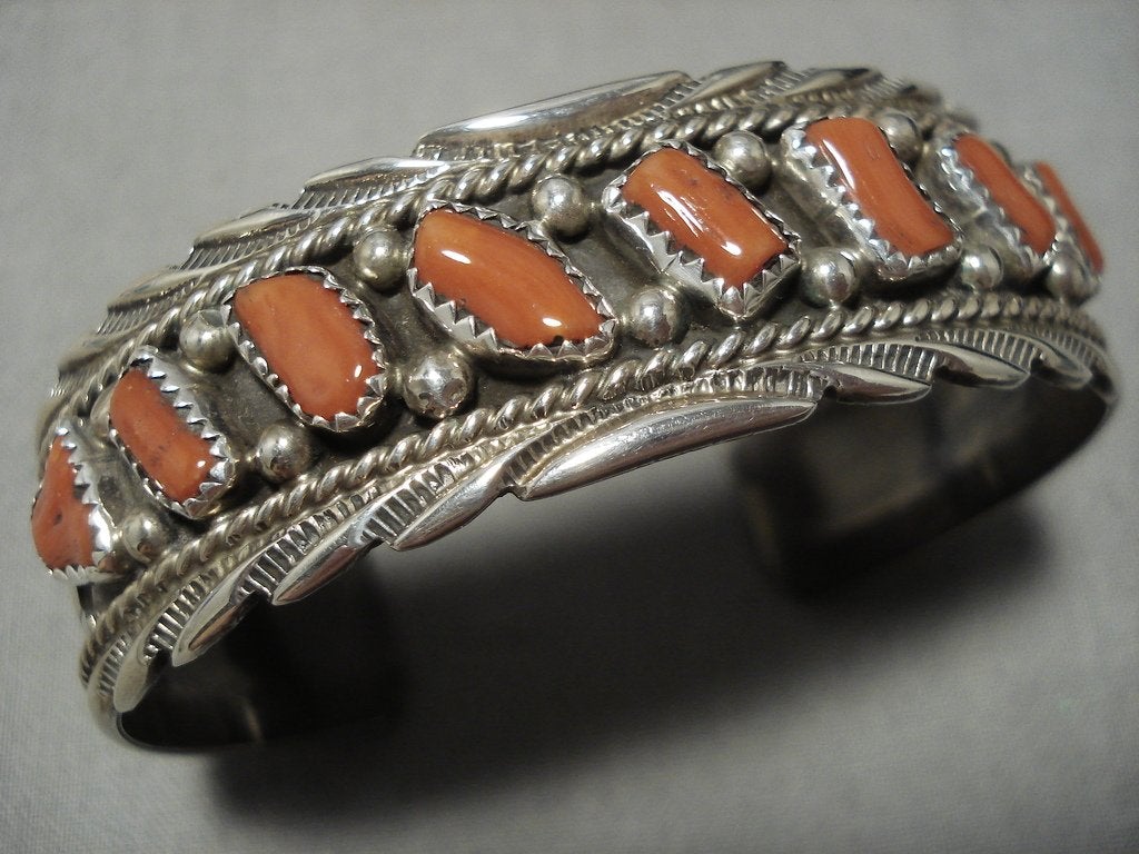 Fabulous Vintage Navajo Chunky Coral Sterling Silver Native American B ...