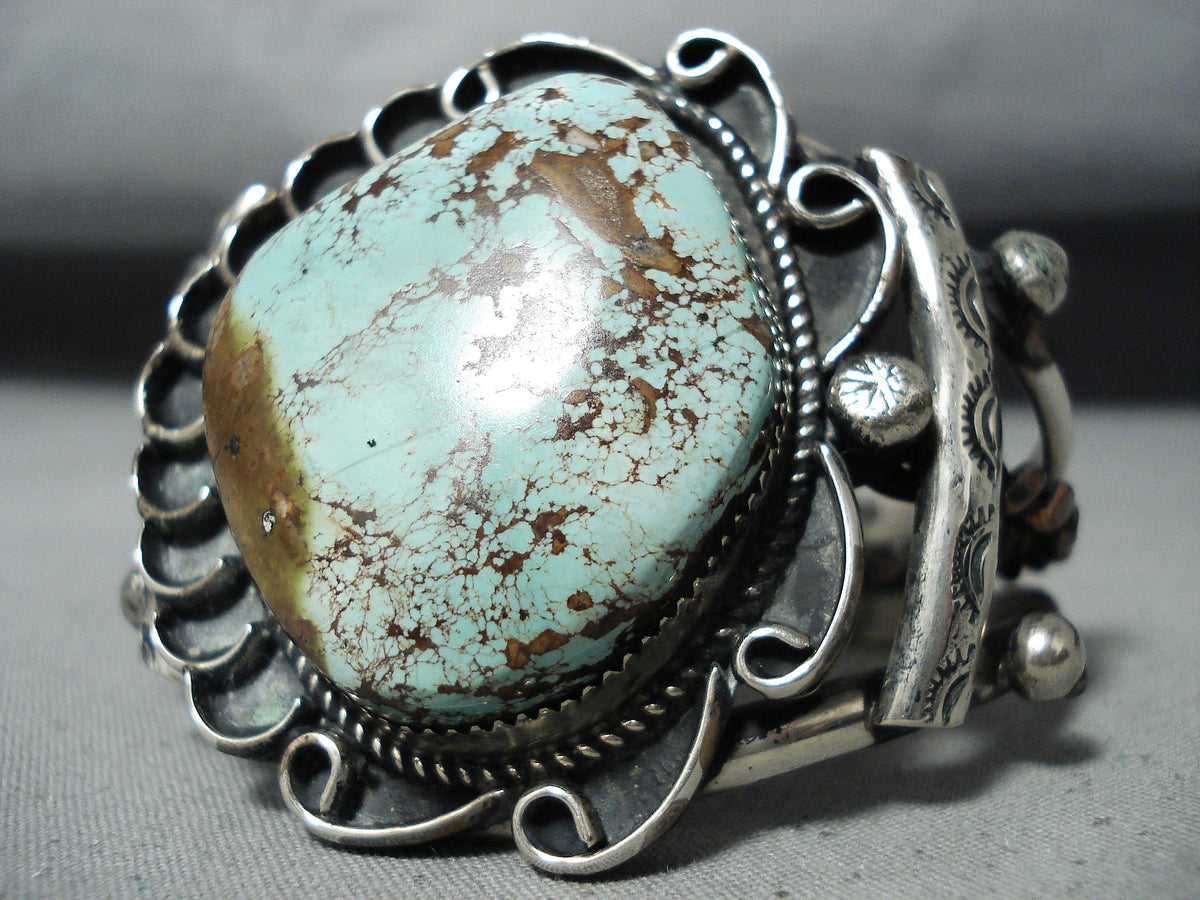 Heavy Big Vintage Native American Navajo #8 Turquoise Sterling Silver ...