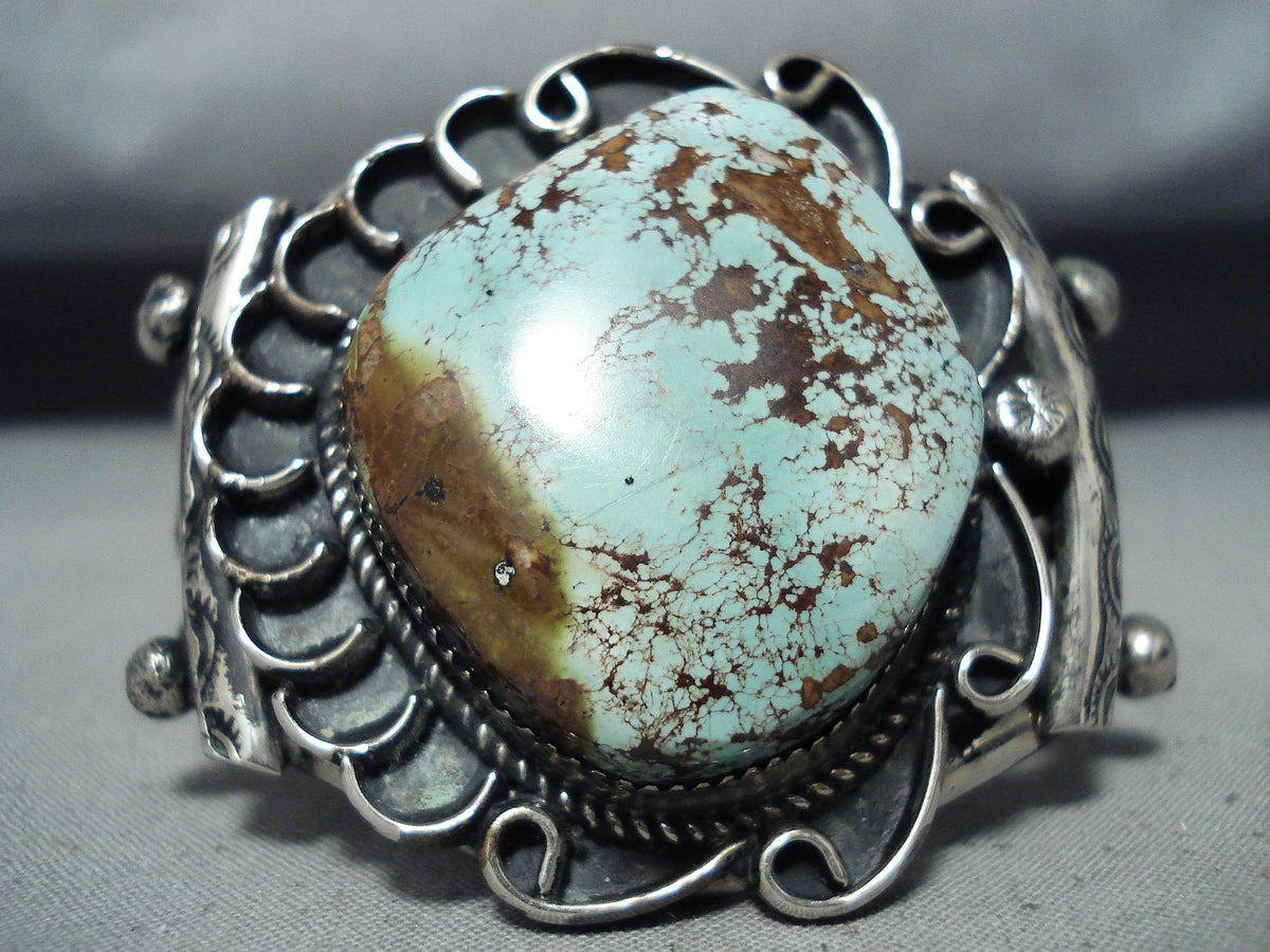 Heavy Big Vintage Native American Navajo #8 Turquoise Sterling Silver ...