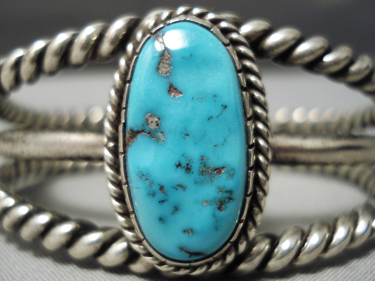 Heavy Coiled Thick Vintage Native American Navajo Turquoise Sterling S ...