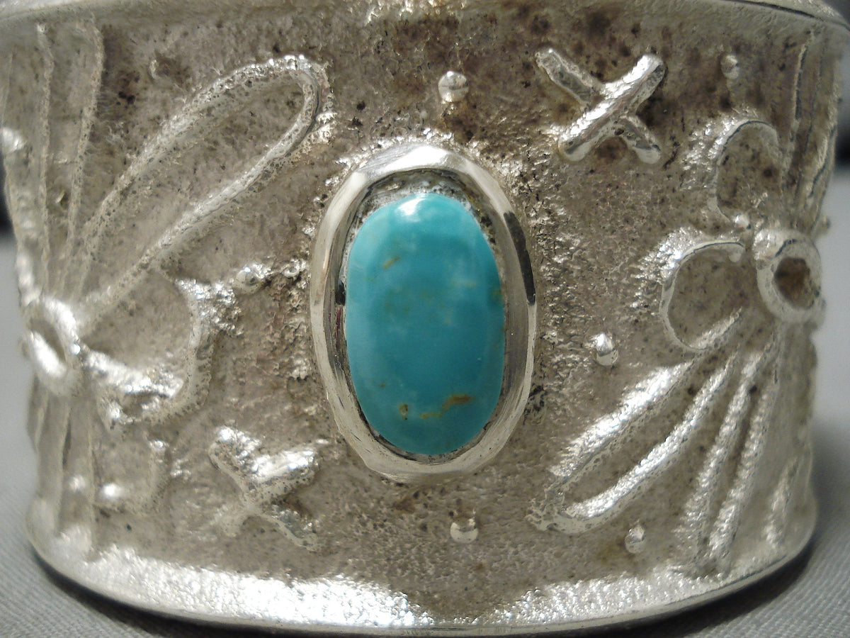 Heavy Heavy!! Native American Navajo Sterling Silver Thick Turquoise B ...