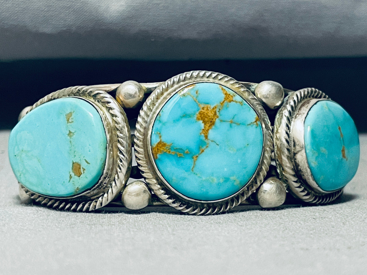 Heavy Thicker Native American Navajo #8 Turquoise Sterling Silver Thic ...