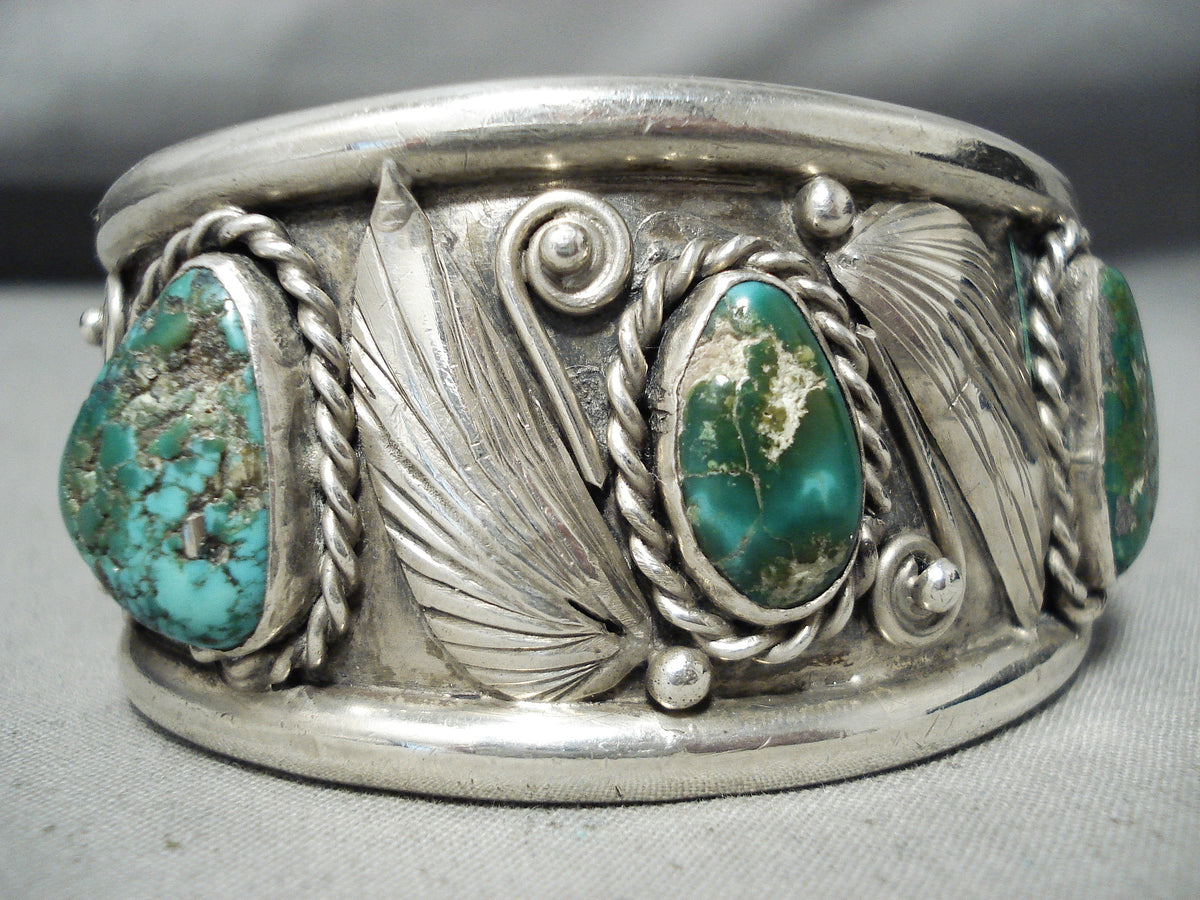 Heavy Vintage Native American Navajo Damale Turquoise Sterling Silver ...