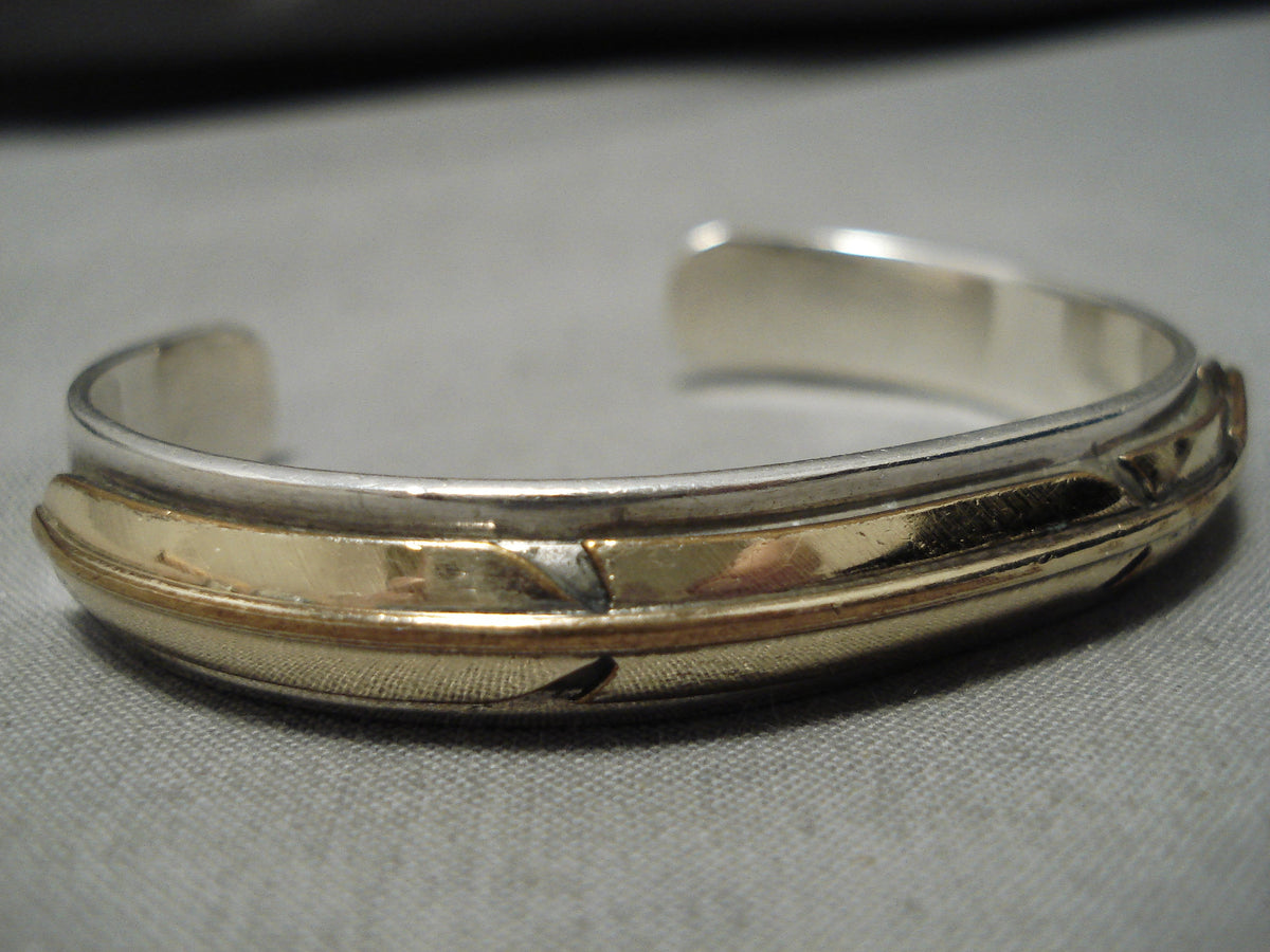 Important Vintage Native American Navajo Lee Bennett Smithsonian Sterling  Silver Gold Bracelet