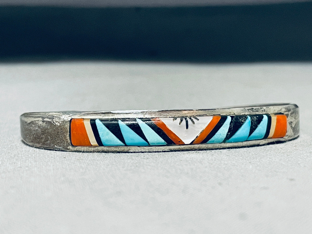 Marvelous Vintage Native American Zuni Turquoise Sterling Silver Bracelet  Signed