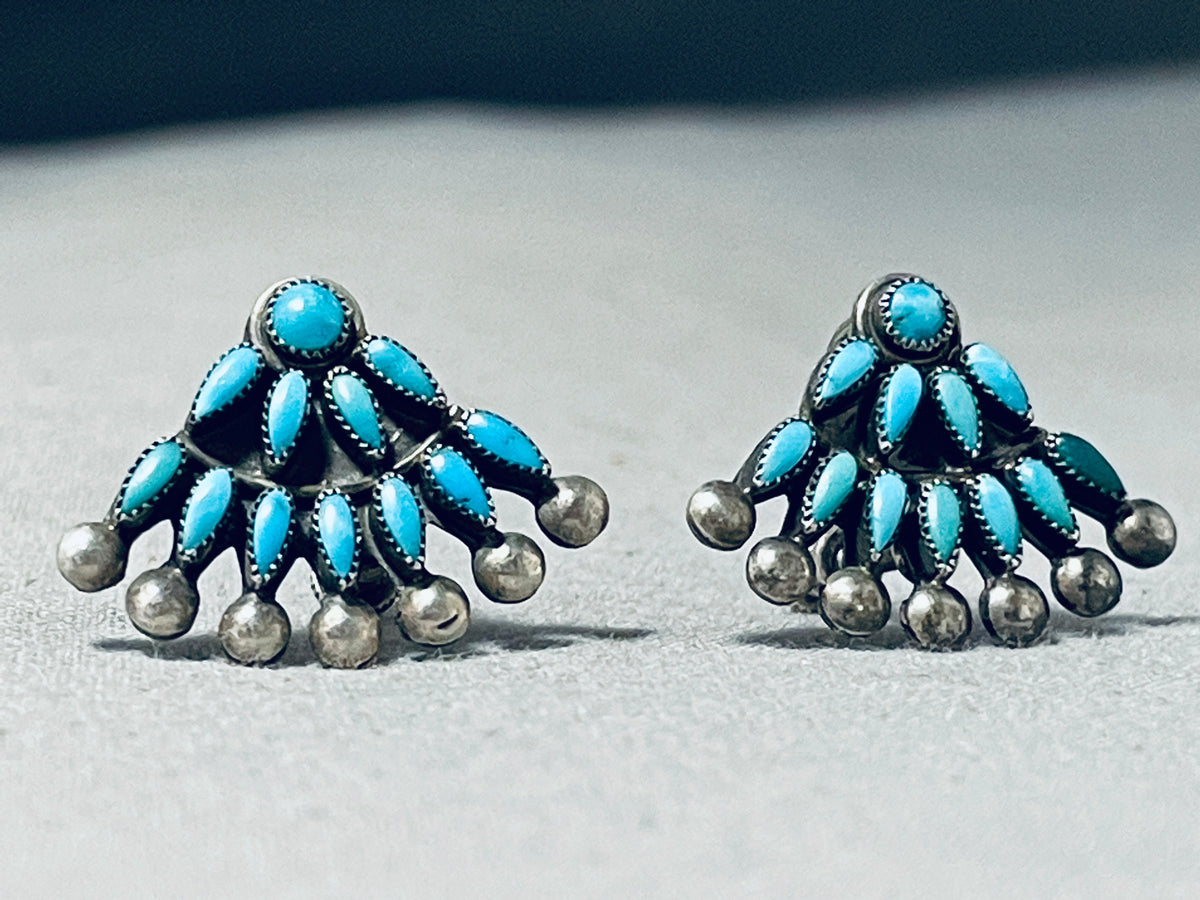 One Of The Best Ever Vintage Native American Zuni Turquoise Sterling Silver Earrings