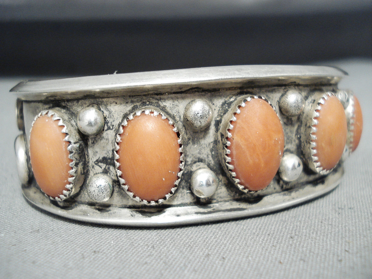Rare Domed Coral Vintage Native American Navajo Sterling Silver Bracel ...