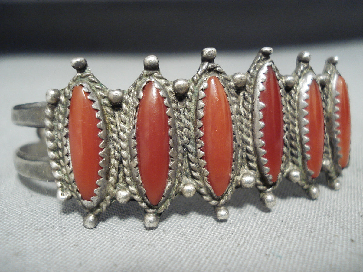 Rare Long Coral Vintage Native American Navajo Sterling Silver Bracele ...