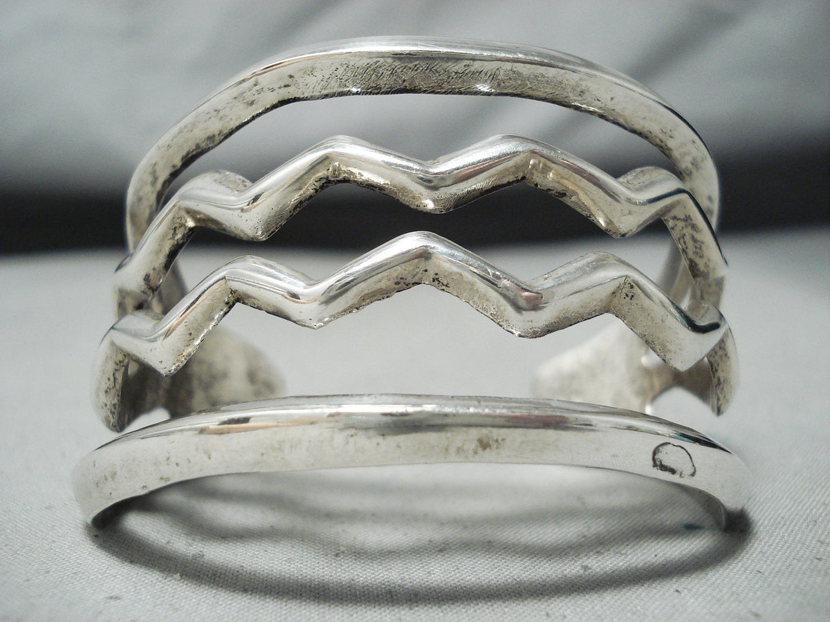 アクセサリー Navajo Wave Sterling Bangle Huge And Hvy Vintage Navajo #8 Turquoise Native American Jewelry