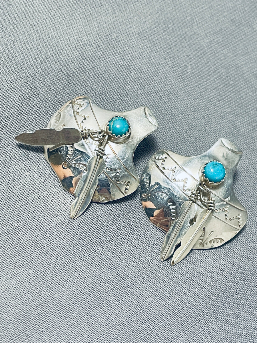 Sensational Native American Navajo Kingman Turquoise Sterling Silver E ...