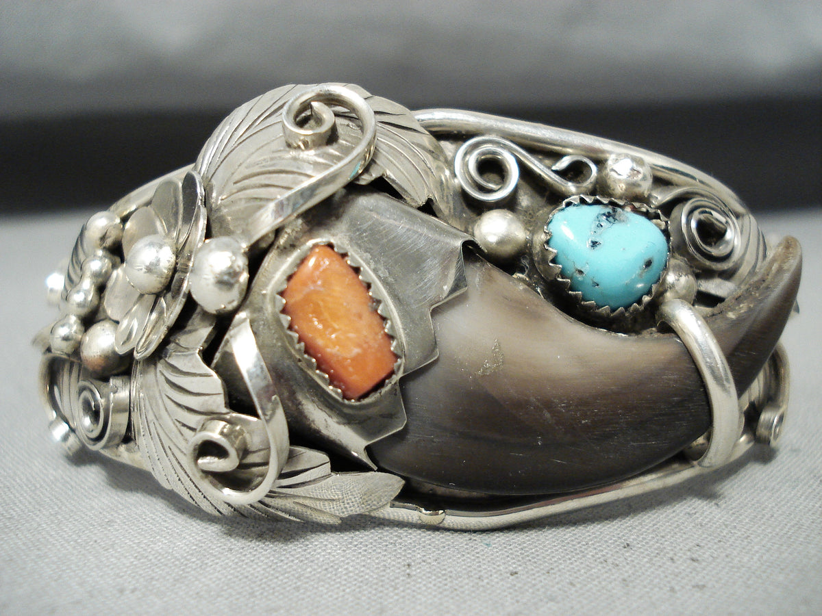 VTG NAVAJO LEANDER NEZZIE COPPER BEAR PAW BRACELET top #1103