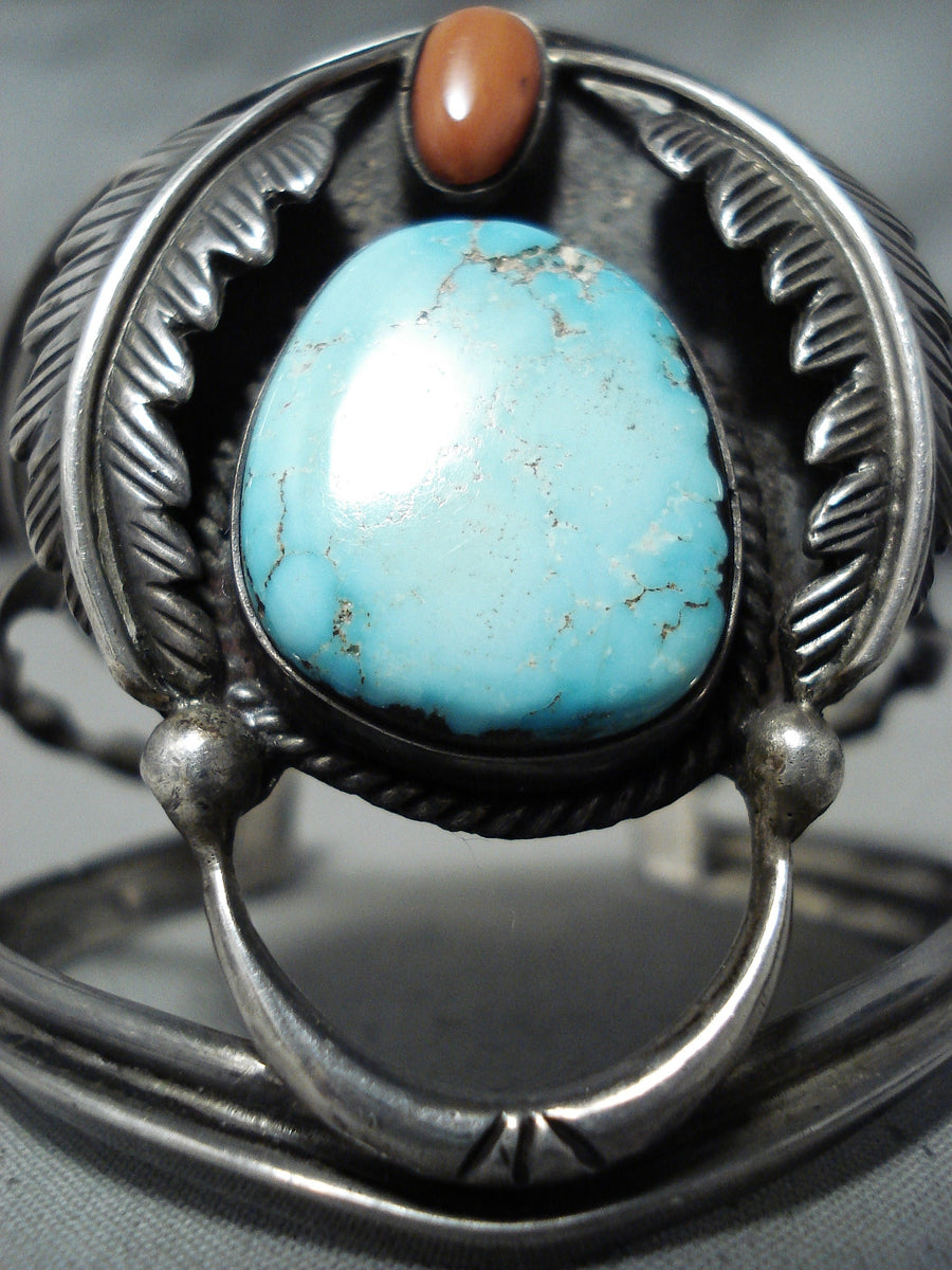 Signed Vintage Native American Navajo Kingman Turquoise Sterling Silve ...