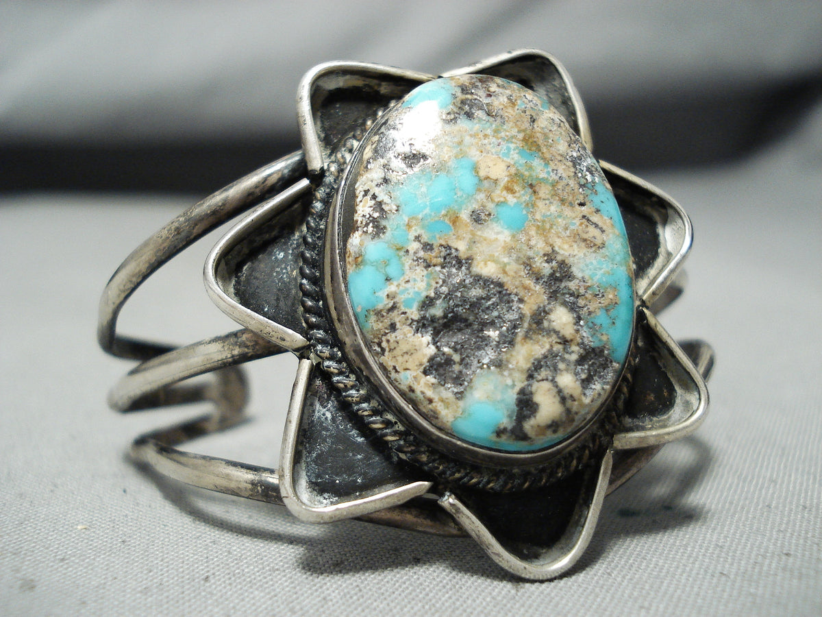 Star Of Turquoise Vintage Native American Navajo Sterling Silver Brace ...