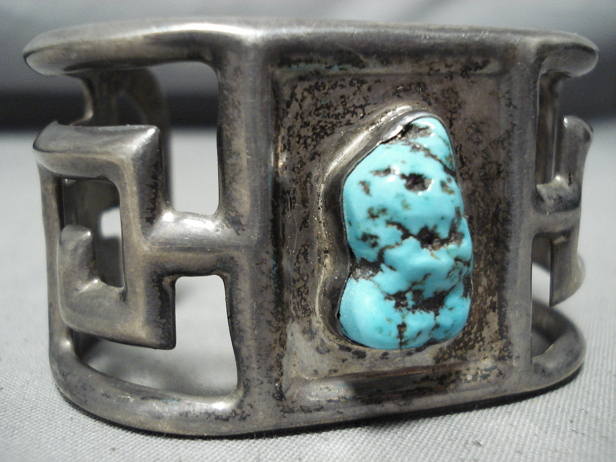 Thicker Vintage Native American Navajo Blue Turquoise Sterling Silver ...