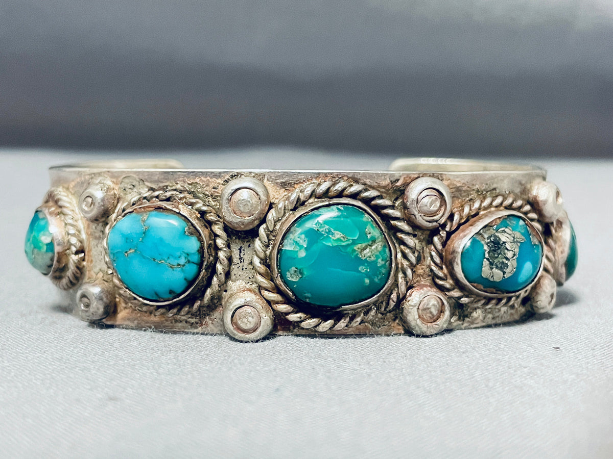 Very Old Vintage Native American Navajo Hvy Turquoise Sterling