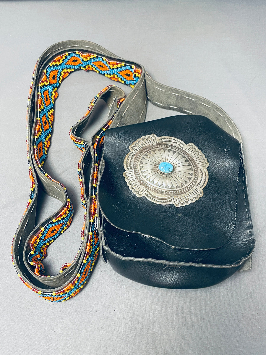 Very Rare Vintage Native American Navajo Turquoise Sterling Silver Hand  Beaded Purse