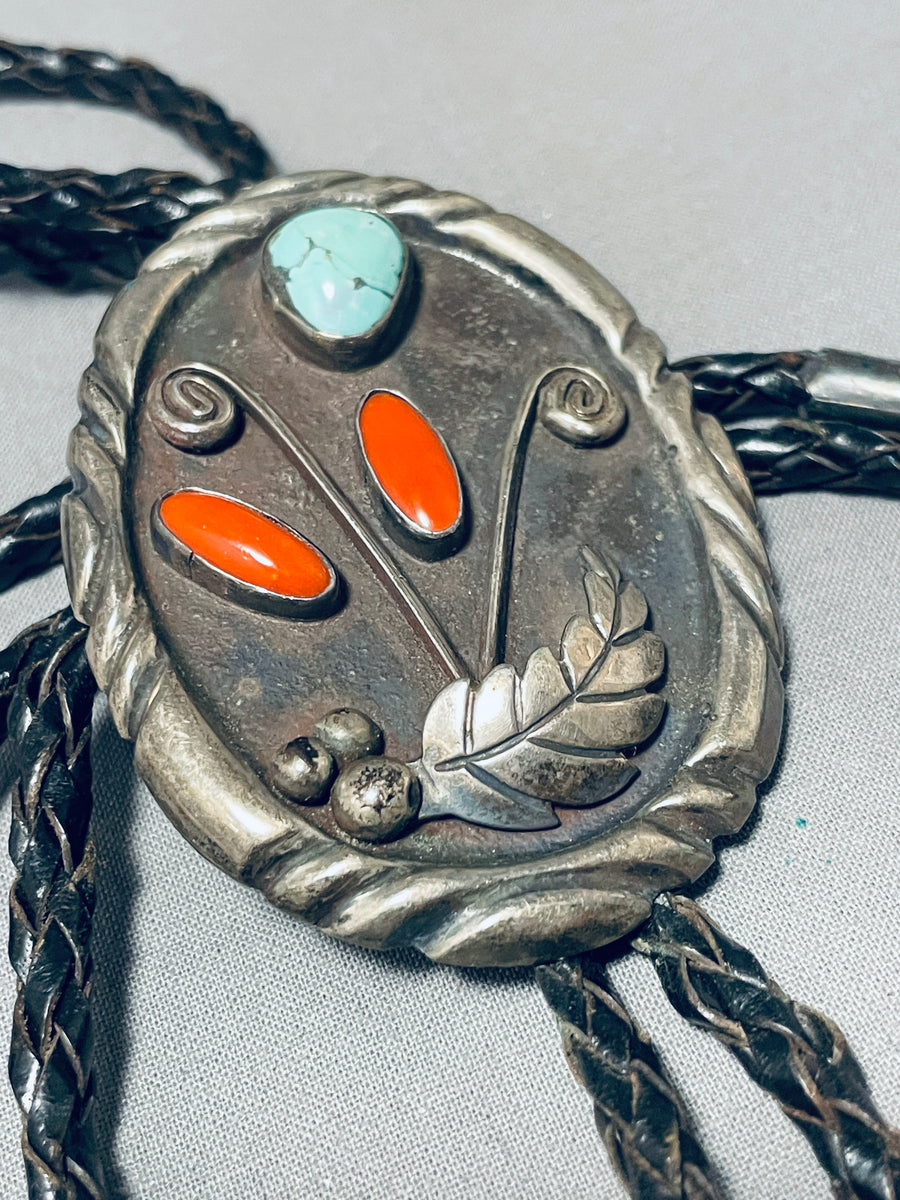 Fabulous Vintage Native American Navajo 8 Turquoise 2 Coral Sterling S ...