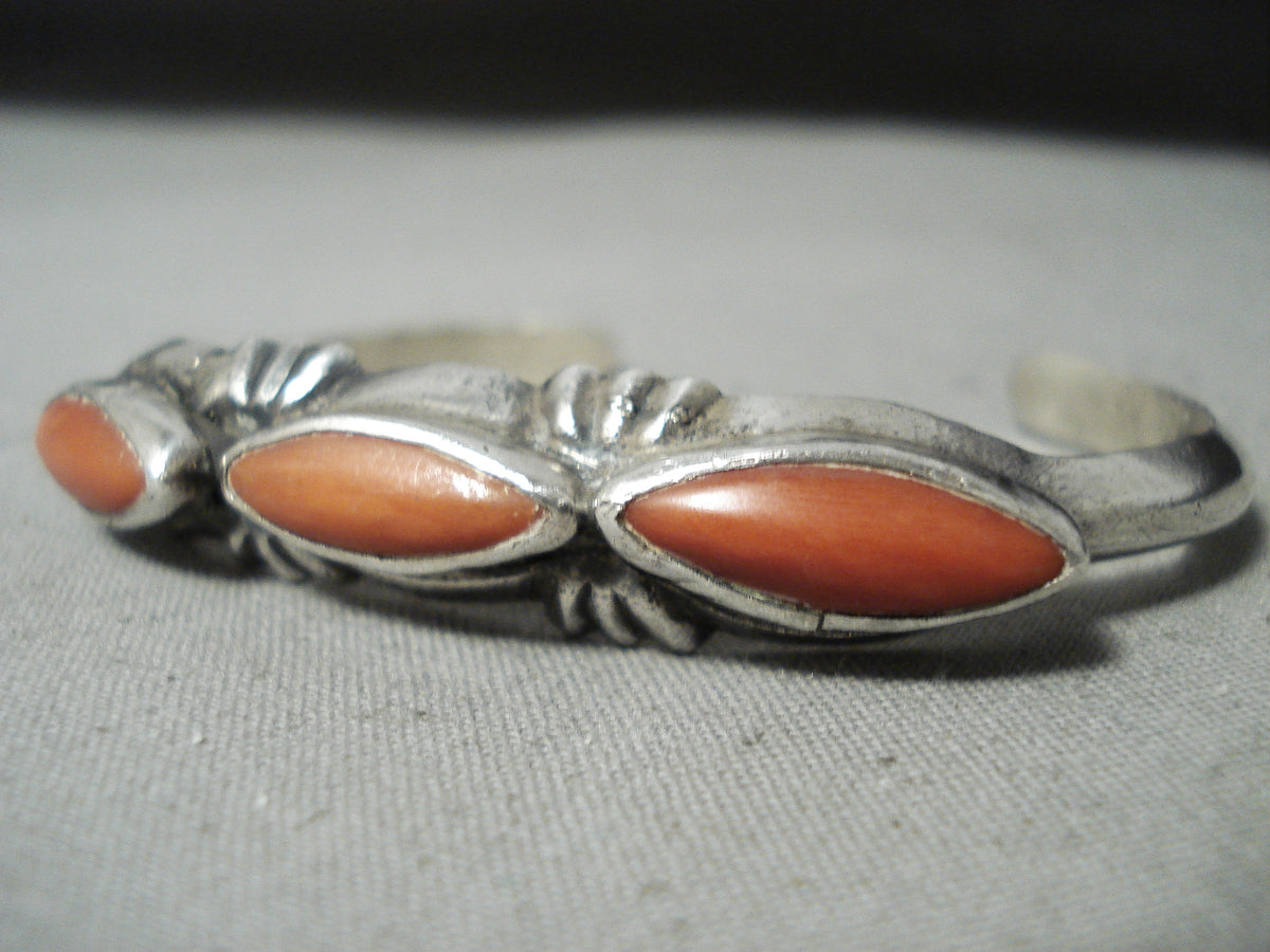 Thick Sturdy Vintage Native American Navajo Coral Sterling Silver Brac ...