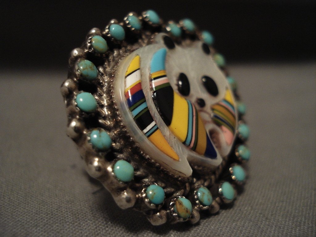 Absolutely Beautiful Vintage Zuni/ Navajo 'Panda Bear' Native American  Jewelry Silver Ring