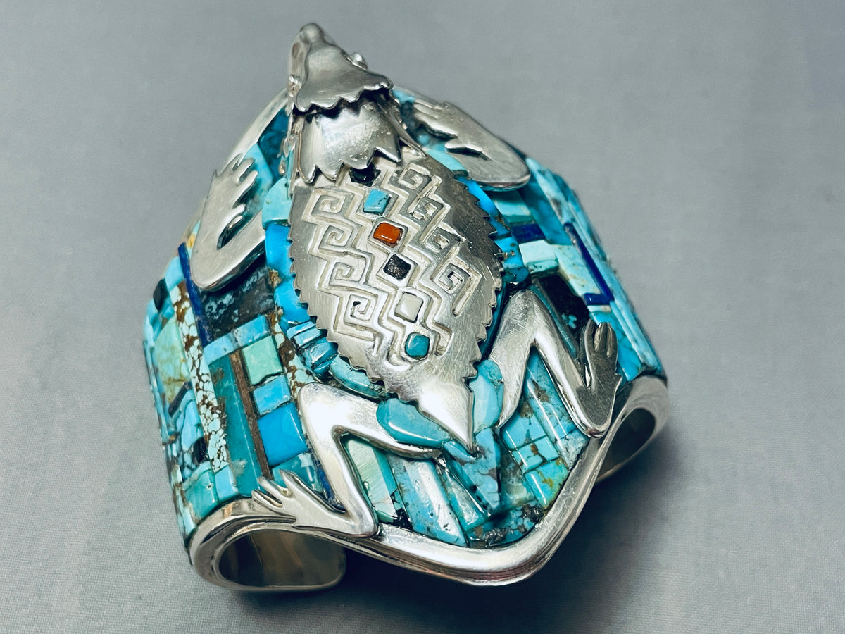 Best Native American Navajo Turquoise Toad Inlay Sterling Silver Brace ...
