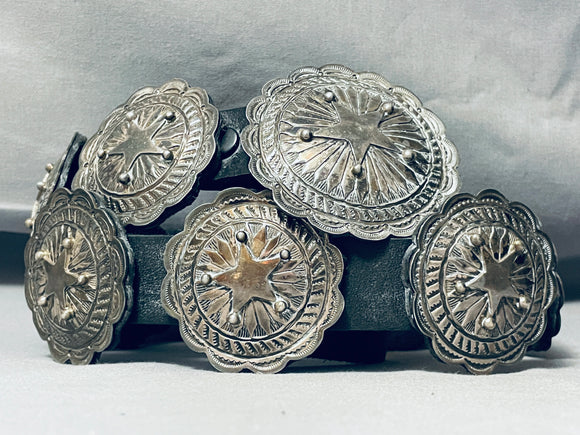 Al Martinez Vintage Native American Navajo Sterling Silver Star Concho Belt Old-Nativo Arts
