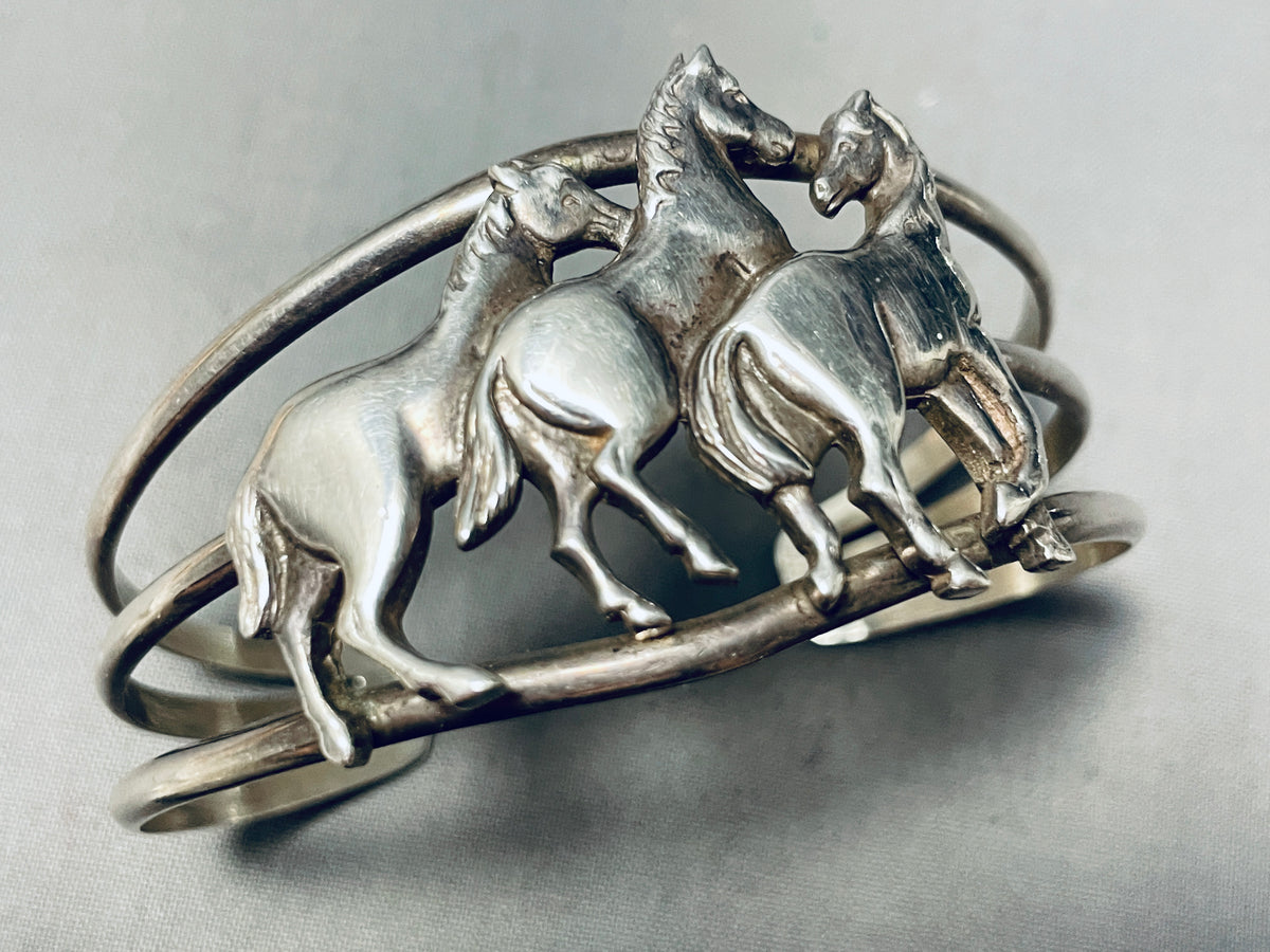 Horse Family Vintage Southwestern Sterling Silver Bracelet