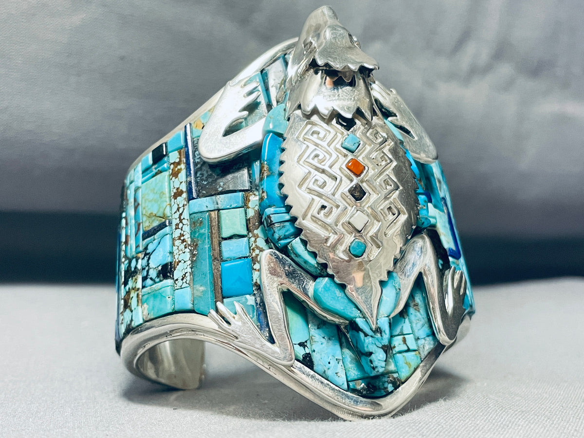 Best Native American Navajo Turquoise Toad Inlay Sterling Silver Brace ...